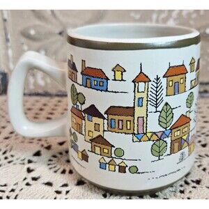 Vintage Country Village Japan Coffee Tea Mug Colorful Cottages
